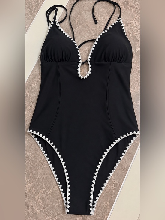 Other - NWT X MILLY Cutout Crochet Trim One-Piece Swimsuit Black/Natural Size M